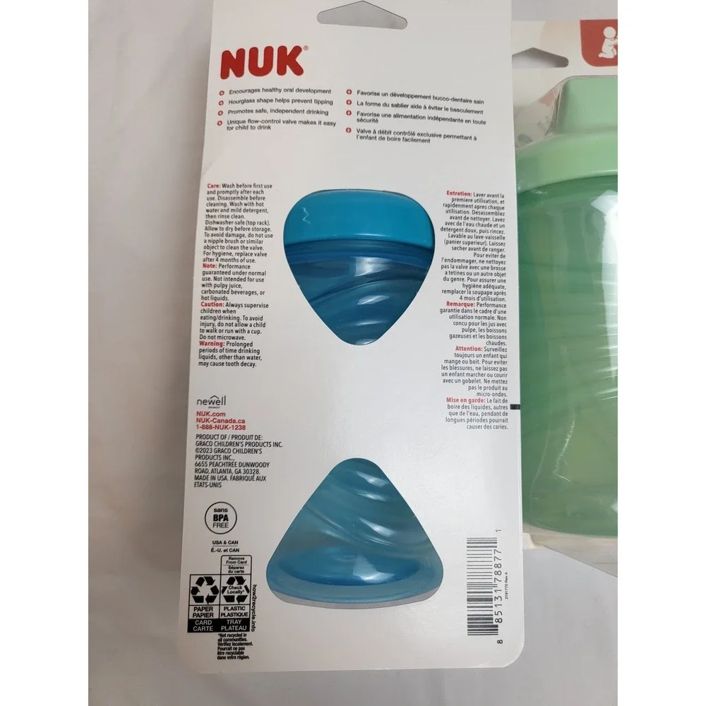 NUK Fun Grips Easy Grip and Sip Hard Spout Sippy Cup‎ 10 oz  Blue Green Lot of 2